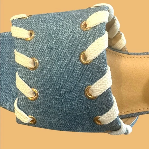 Cato‎ Comfort Denim Whipstitch Chunky Heel Platform Sandals 11W - Picture 8 of 10